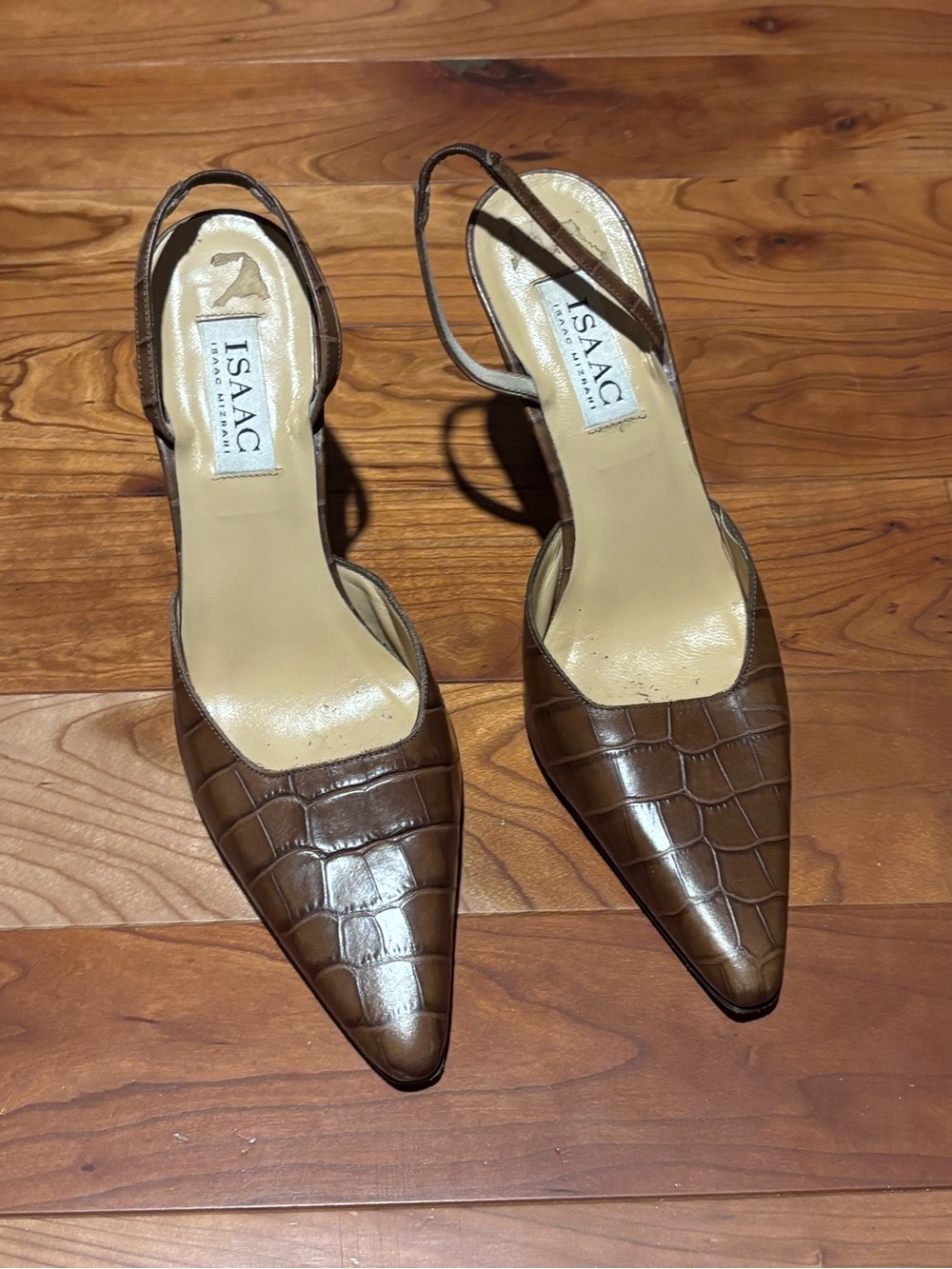 Isaac Mizrahi made in Italy Croc-Embossed Slingbacks w/4 in heel